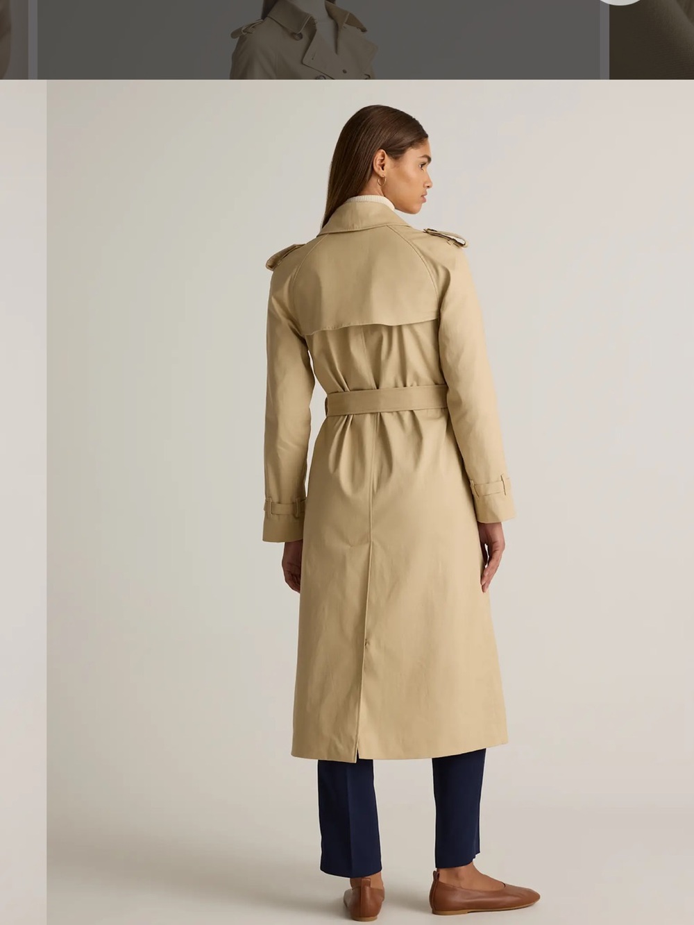 NWT QUINCE Comfort Stretch Long Trench Coat Double-Breasted Light Khaki 9553 - Picture 8 of 16